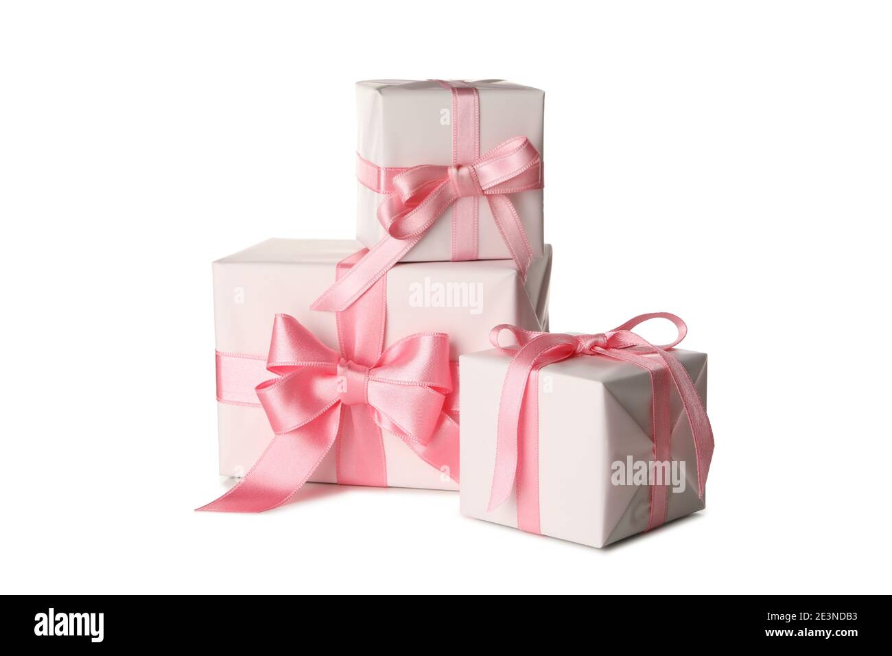 Gift boxes with pink bow isolated on white background Stock Photo - Alamy