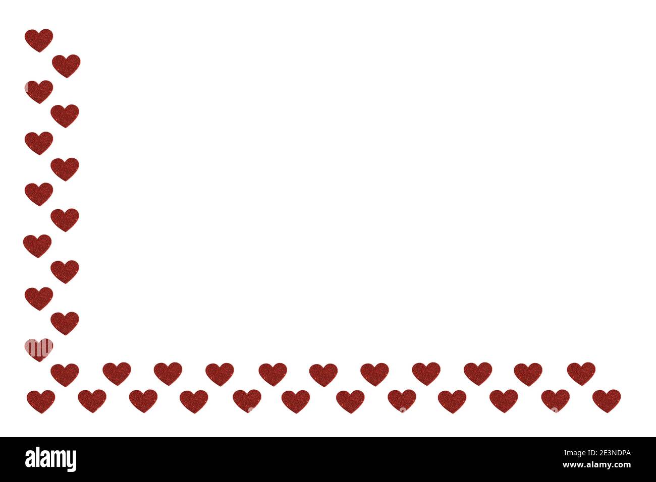 Red glitter love heart shapes isolated on white background with copy ...