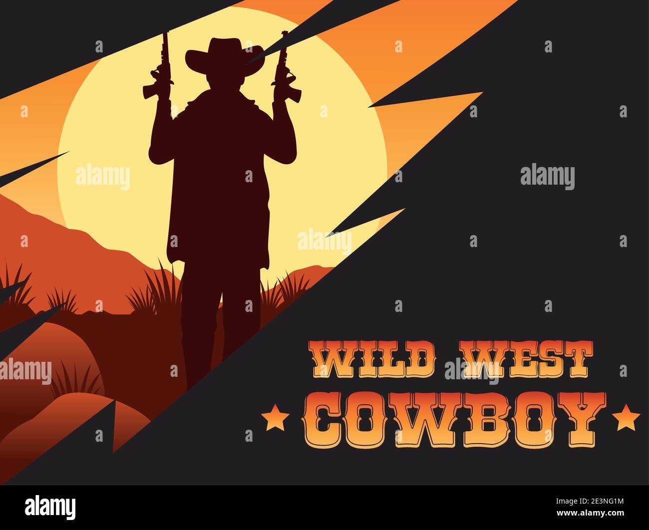 wild west cowboy lettering poster with cowboy and guns vector ...