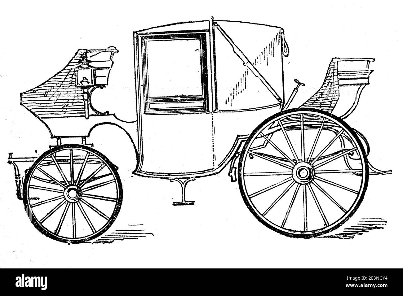 Carriage, Landaulet, two-horse, four-wheeled travelling carriage for two persons, illustration from 1870  /  Kutsche, Landaulet, zweispännige, vierrädrige Reisekutsche für zwei Personen, Illustration aus 1870, Historisch, historical, digital improved reproduction of an original from the 19th century / digitale Reproduktion einer Originalvorlage aus dem 19. Jahrhundert, Stock Photo