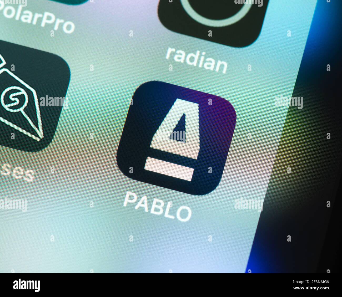 Pablo app icon on Apple iPhone screen. Pablo is a long exposure and light painting video app. The app is now discontinued. Stock Photo