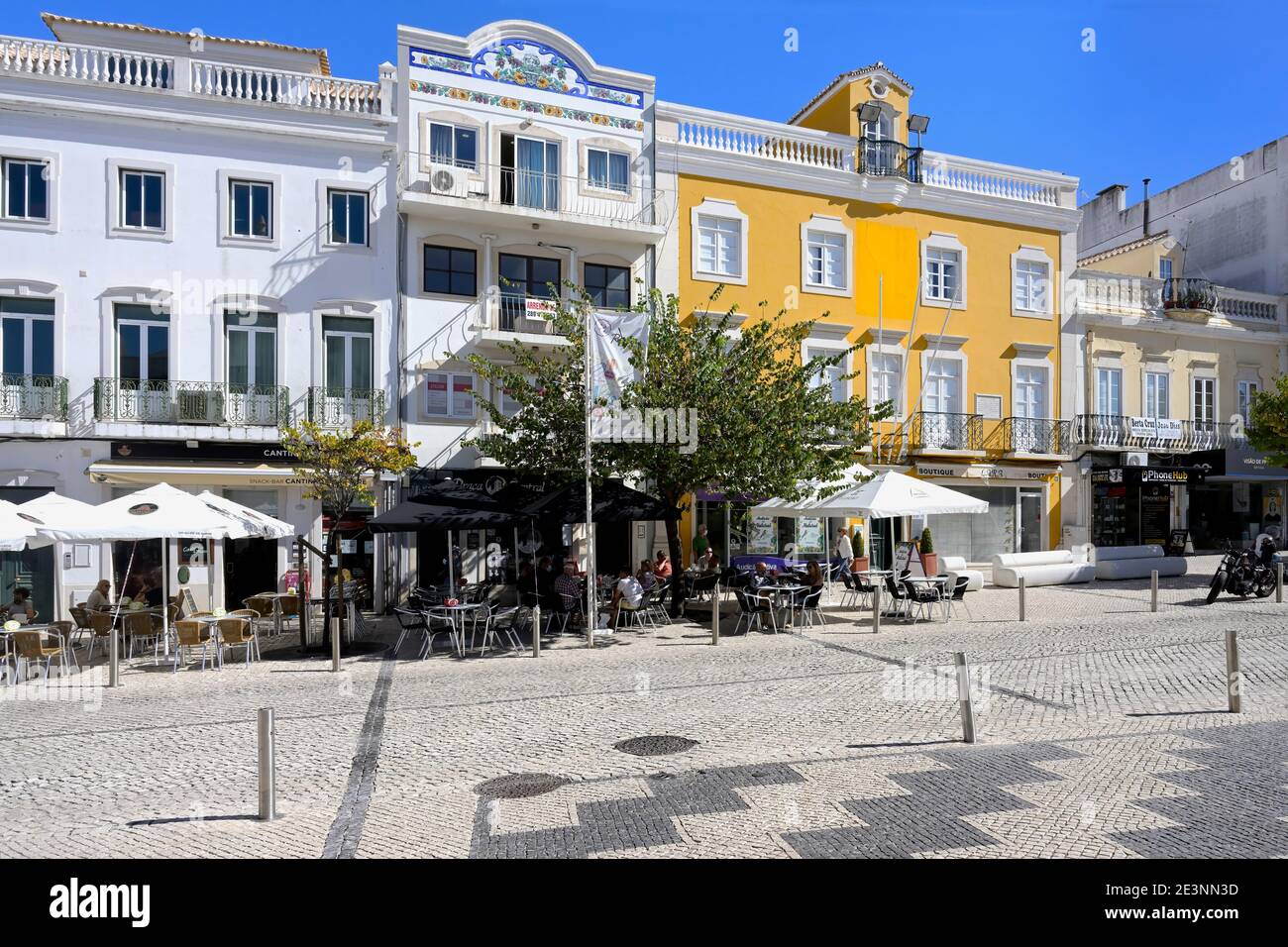 Paved shopping street, Loule, Faro district, Algarve, Portugal Stock Photo