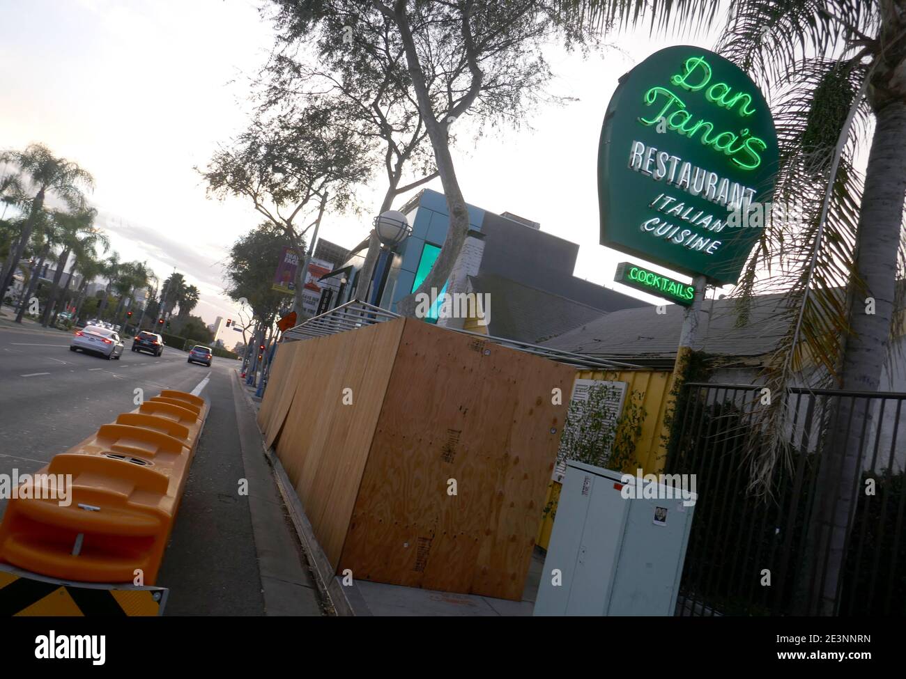 West Hollywood, California, USA 17th January 2021 A general view of atmosphere of outdoor dining closed now with Stay At Home order at Dan Tana's Italian Restaurant on January 17,  2021 in West Hollywood, California, USA. Photo by Barry King/Alamy Stock Photo Stock Photo