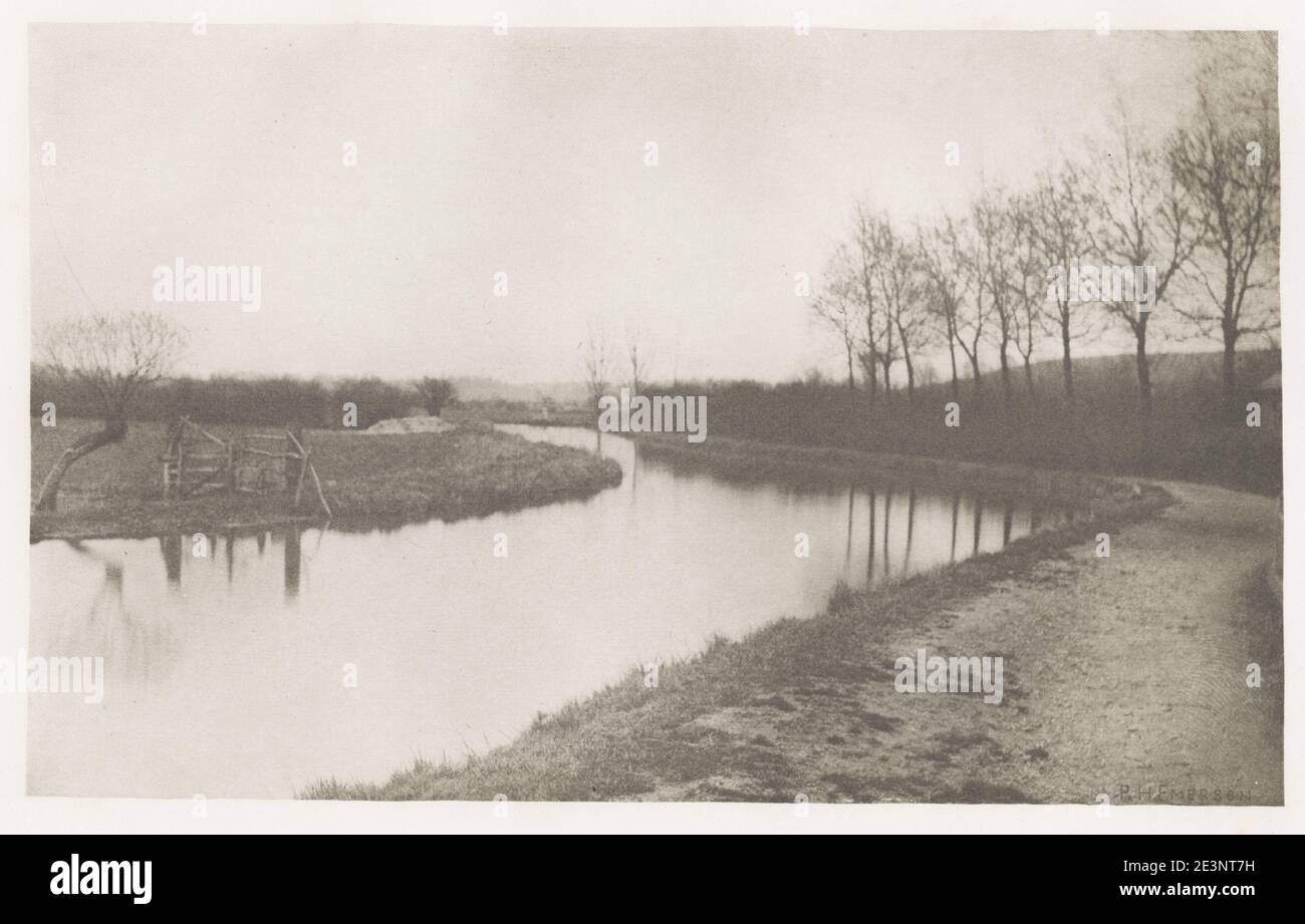 Vintage 19th century/1900's photograph by Peter Henry Emerson. Emerson was a British writer and photographer. His photographs are early examples of promoting straight photography as an art form. He is known for taking photographs that displayed rural settings and for his disputes with the photographic establishment about the purpose and meaning of photography. River Bank scene, Norfolk? Stock Photo