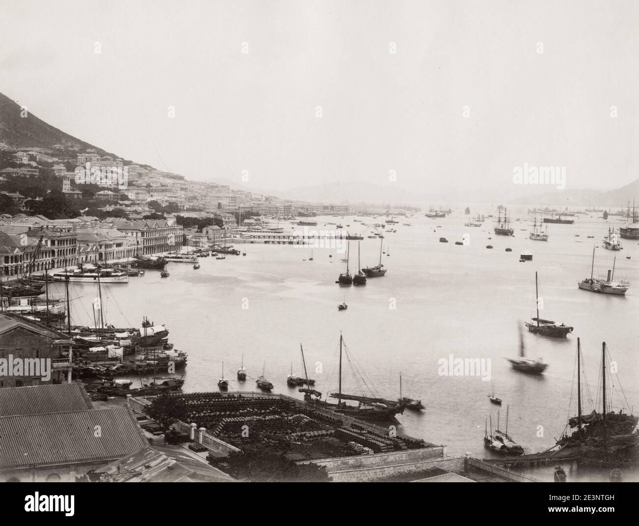 Vintage 19th century photograph view of boats in the harbour, Hong Kong, China Stock Photo Alamy