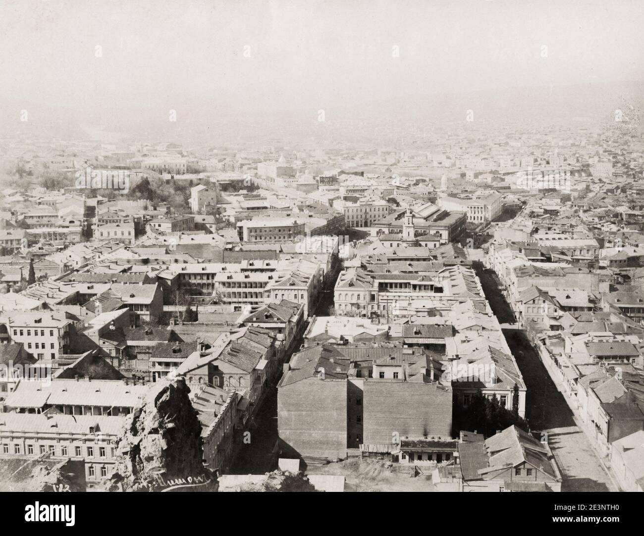 Vintage 19th century photograph: Baku, the capital and commercial hub of Azerbaijan, is a low-lying city with coastline along the Caspian Sea. It's famed for its medieval walled old city, which contains the Palace of the Shirvanshahs, a vast royal complex, and the iconic stone Maiden Tower. Stock Photo