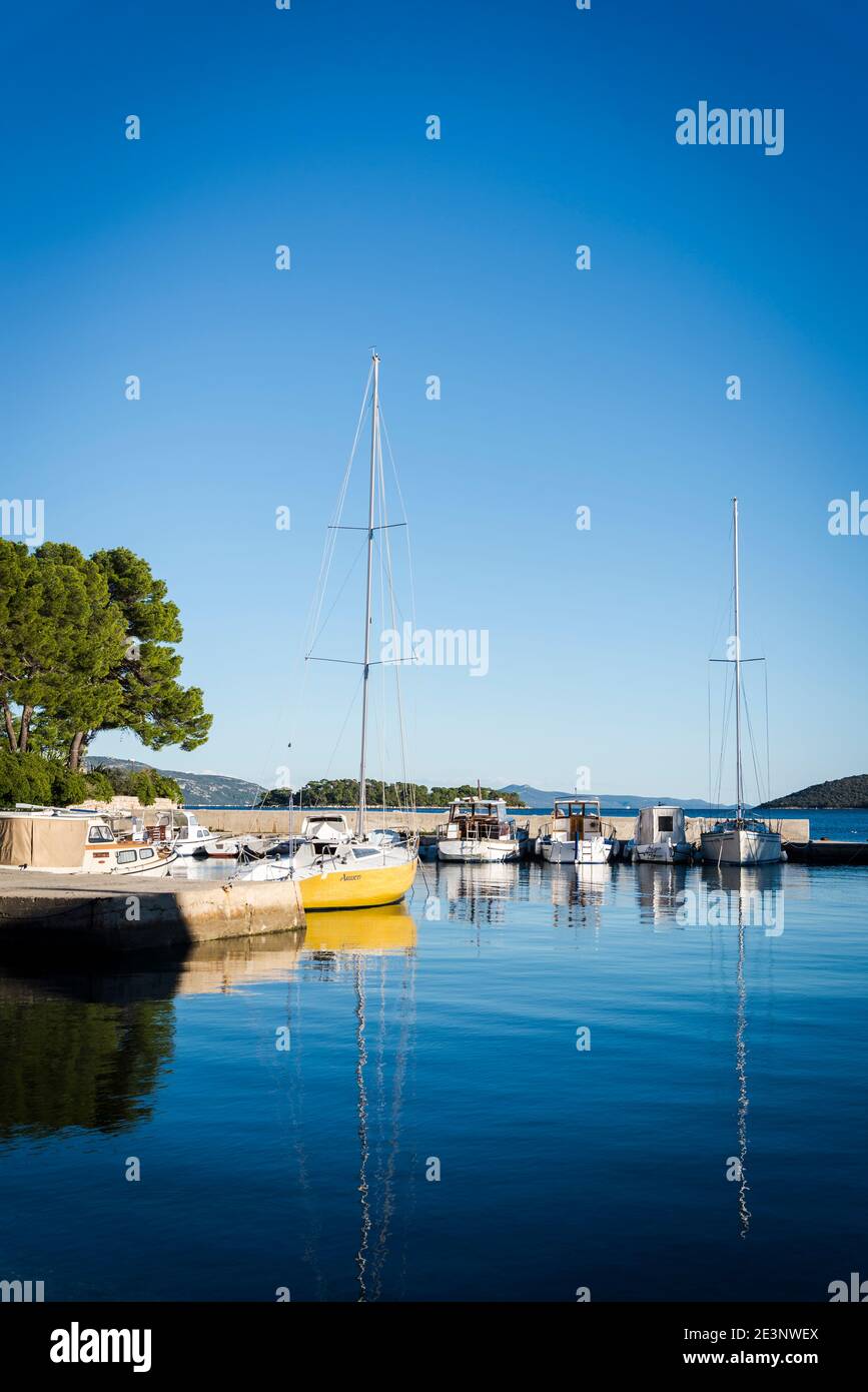 Harbour in village of Drage, sland of Iz, Zadar archipelago, Dalmatia, Croatia Stock Photo