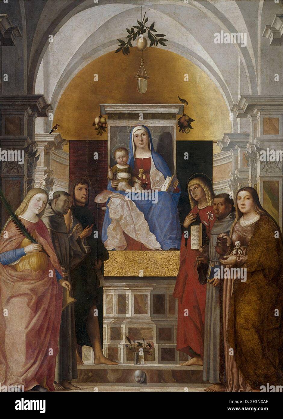 Marcello Fogolino - Madonna and Child, Enthroned, with Six Saints - 347 - Stock Photo