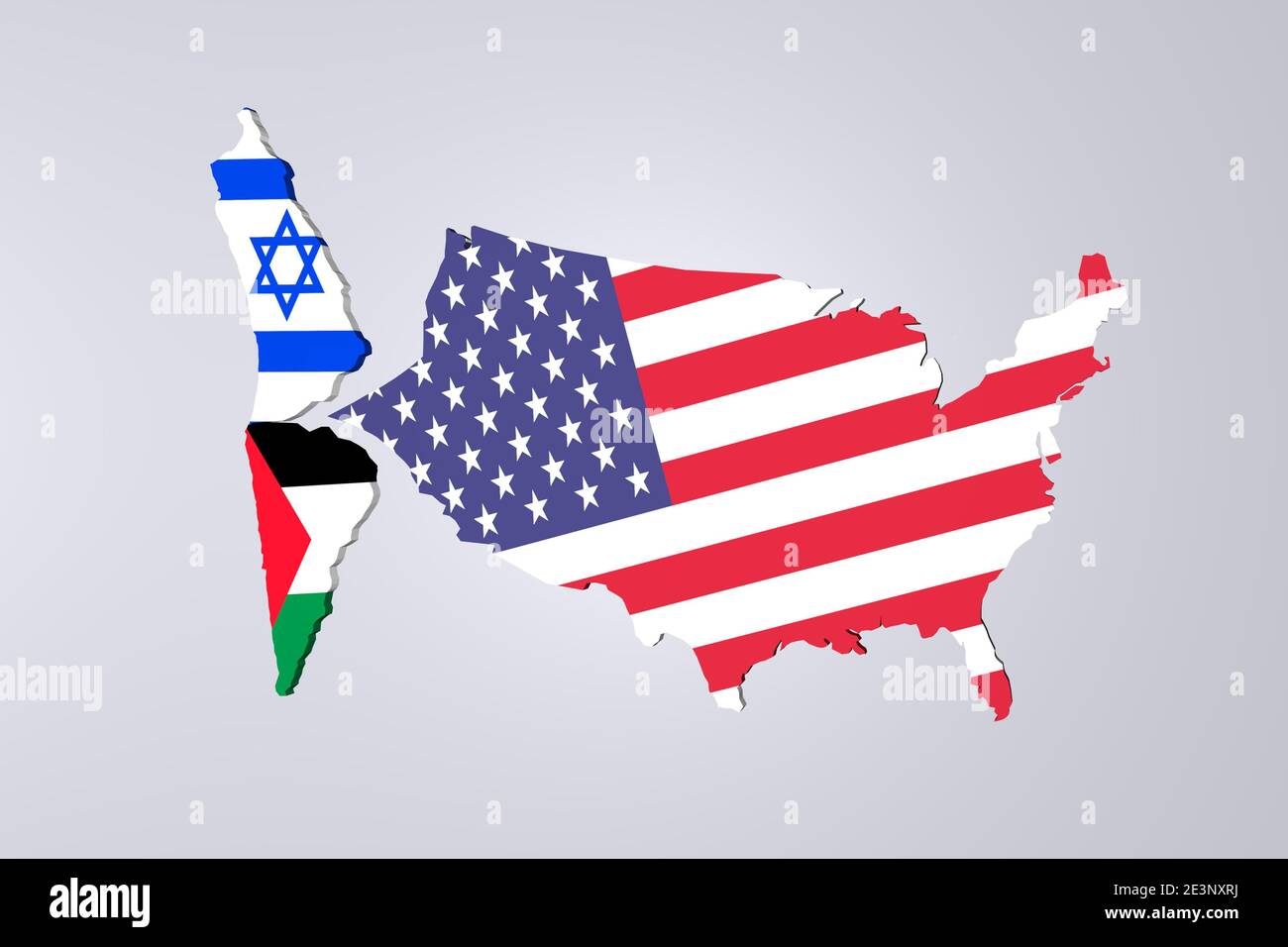 3d render of an flag of USA and Israel and Palestine, as an 3d model, shown as a contour of the country Stock Photo