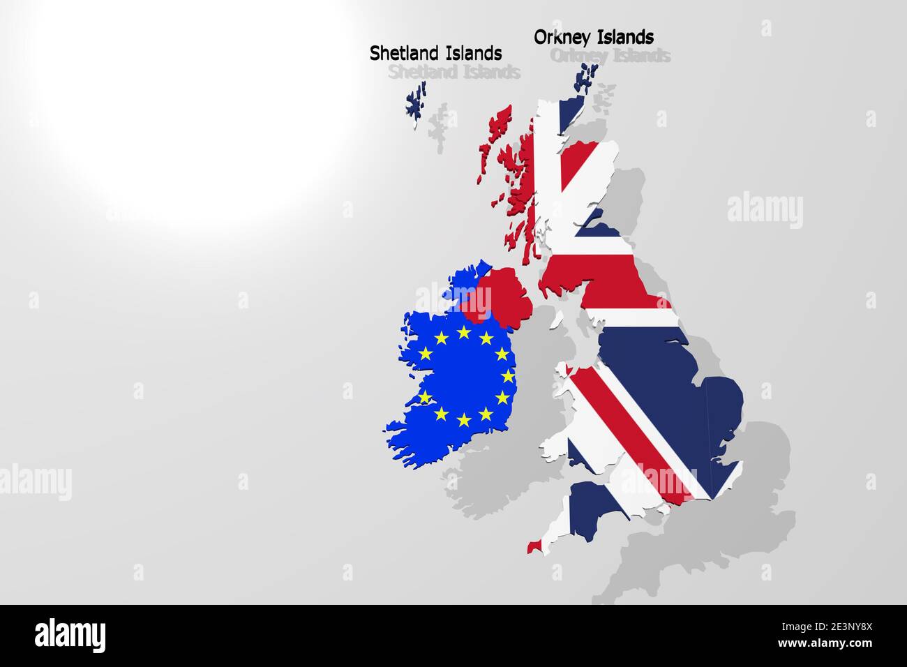 3d render of an flag of Great Britain, as an 3d model, shown as a contour of the country Stock Photo