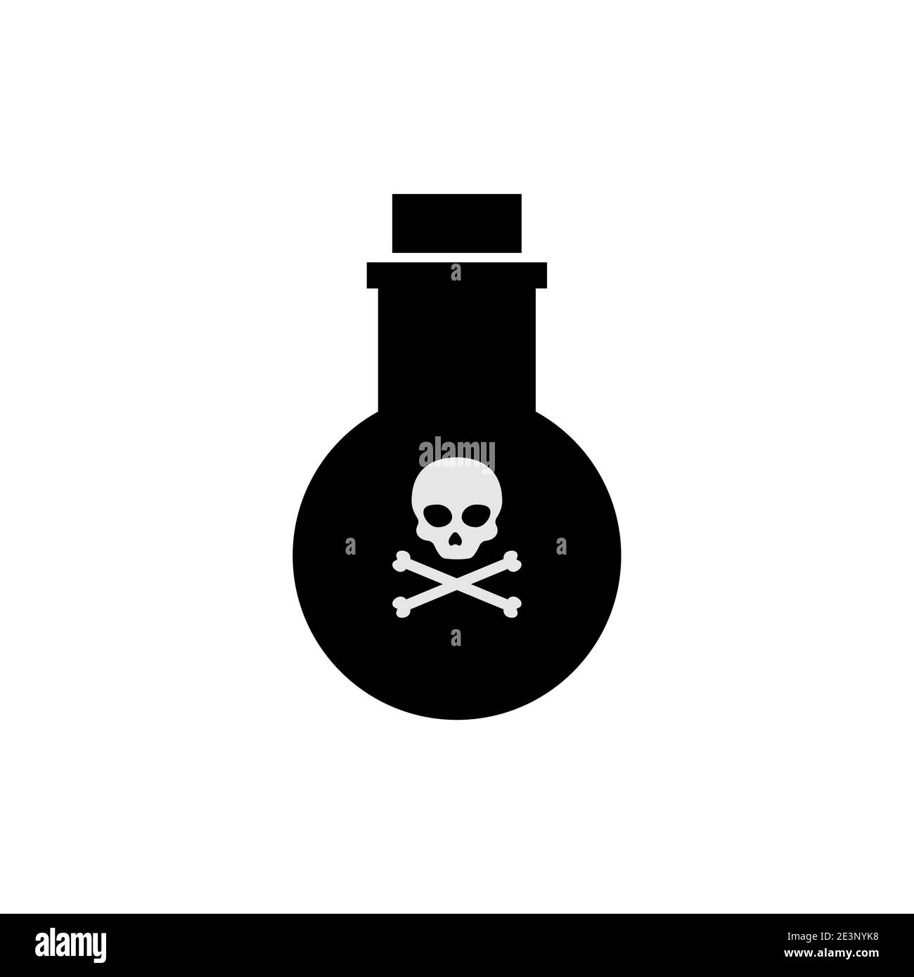 Flat poison bottle icon toxin. Poison silhouette venom chemical drink glass skull caution vector Stock Vector