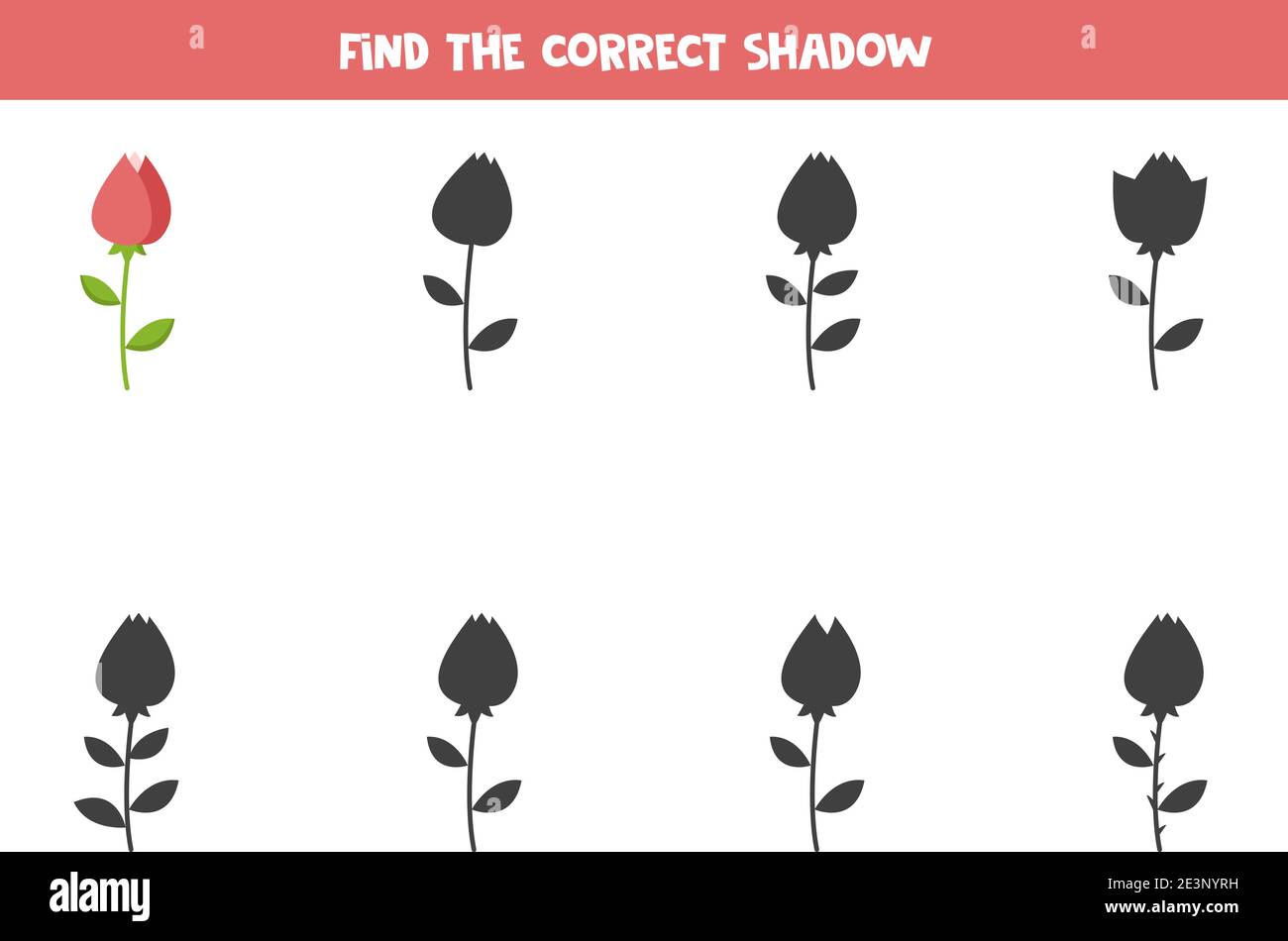 Find shadow of cartoon valentine rose. Logical game for kids Stock ...
