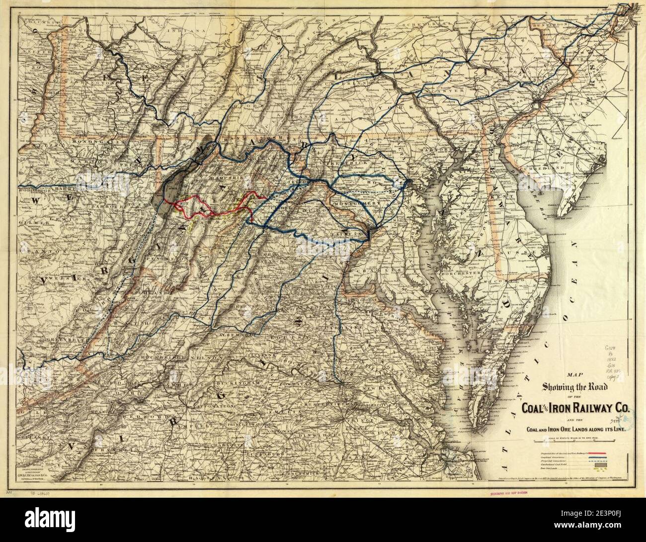 Map showing the road of the Coal and Iron Railway Co. and the coal and