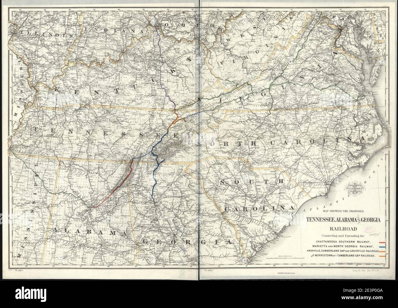 Map showing the proposed Tennessee, Alabama, and Georgia Railroad ...