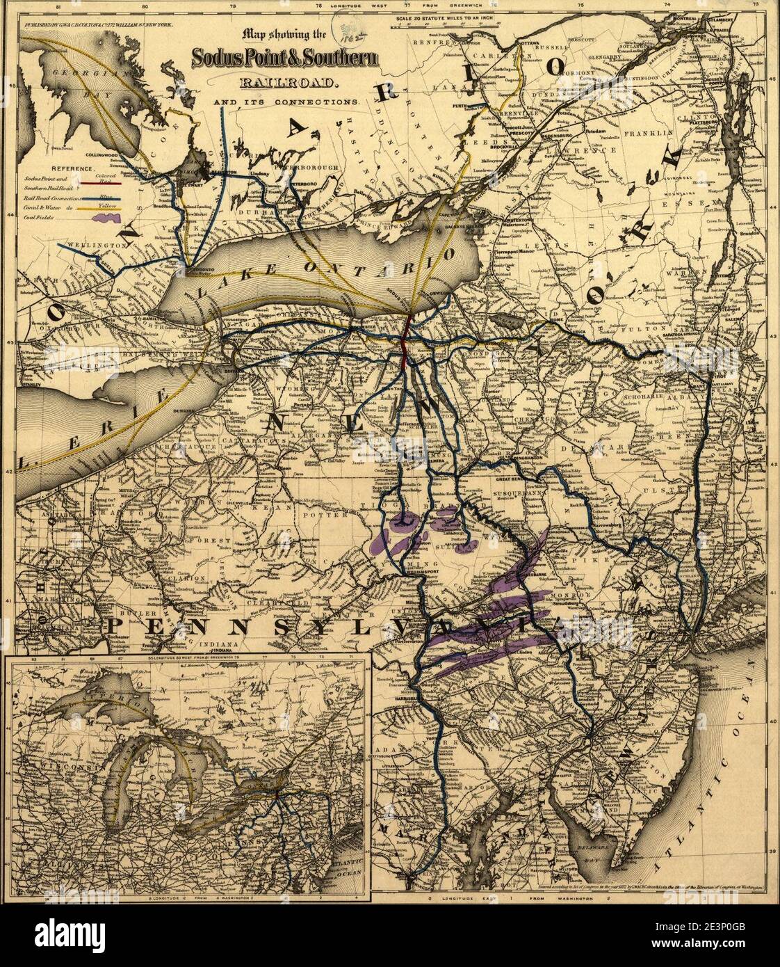 Map showing the Sodus Point & Southern Railroad and its connections
