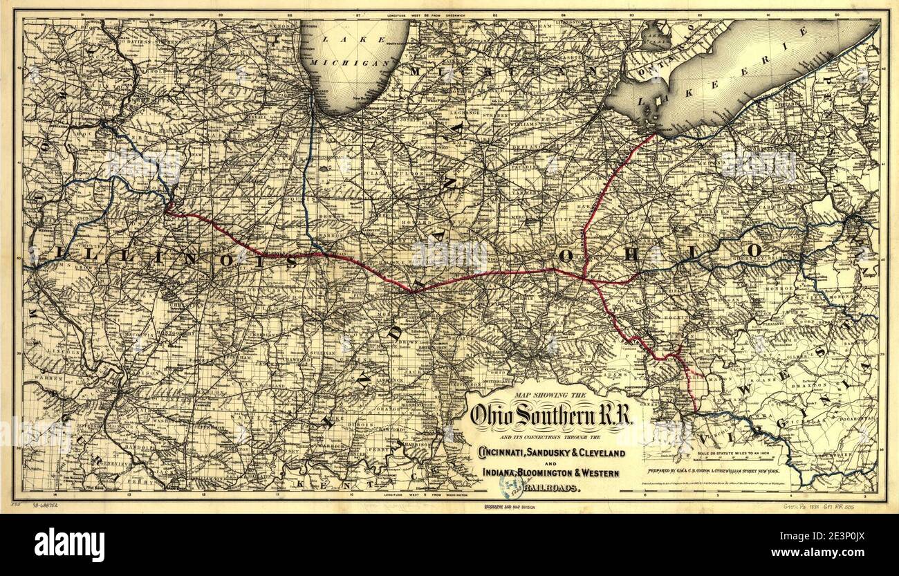 Map showing the Ohio Southern R.R. and its connections through the