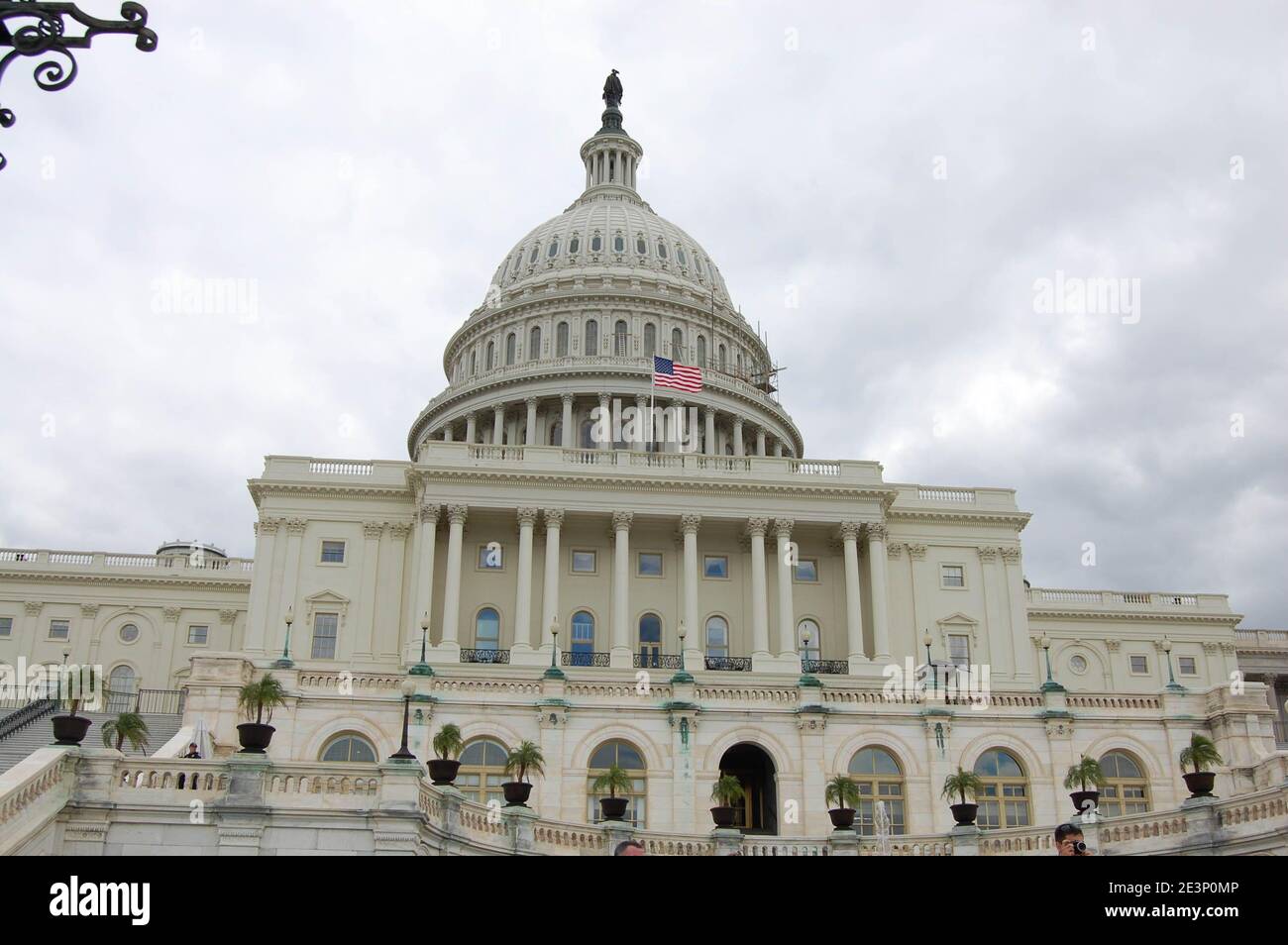 The Capital building Washington DC USA pillars pillar arch arches DC US famous dome marble building built House of Representatives lights flag Stock Photo