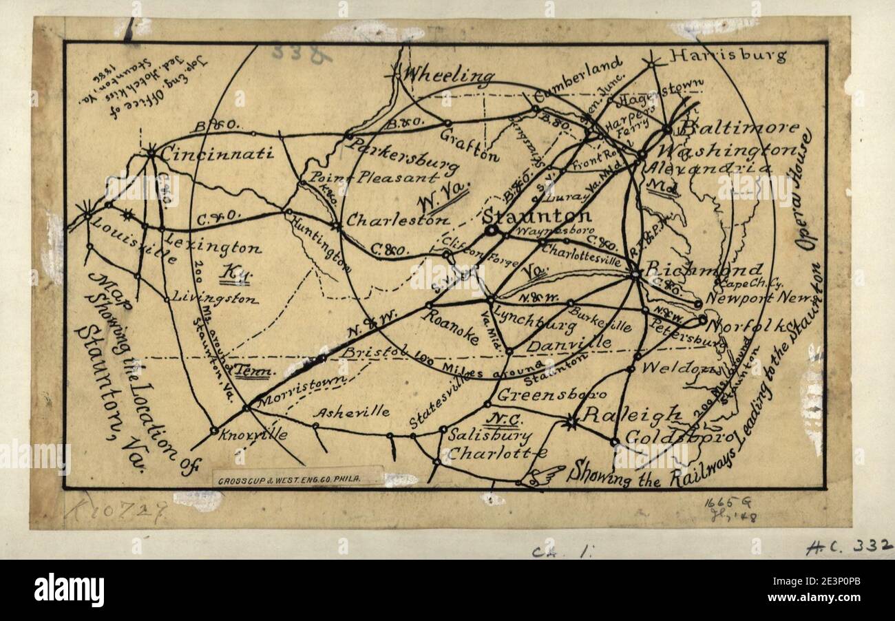 Map showing the location of Staunton, Va. showing the railways