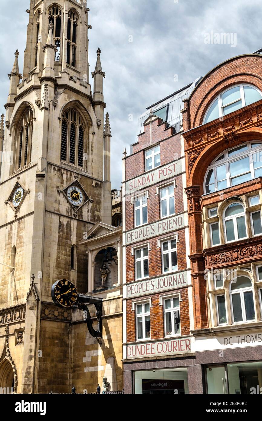 The Sunday Post building in Fleet Street next to St-Dunstan-in-the-West church, London, UK Stock Photo