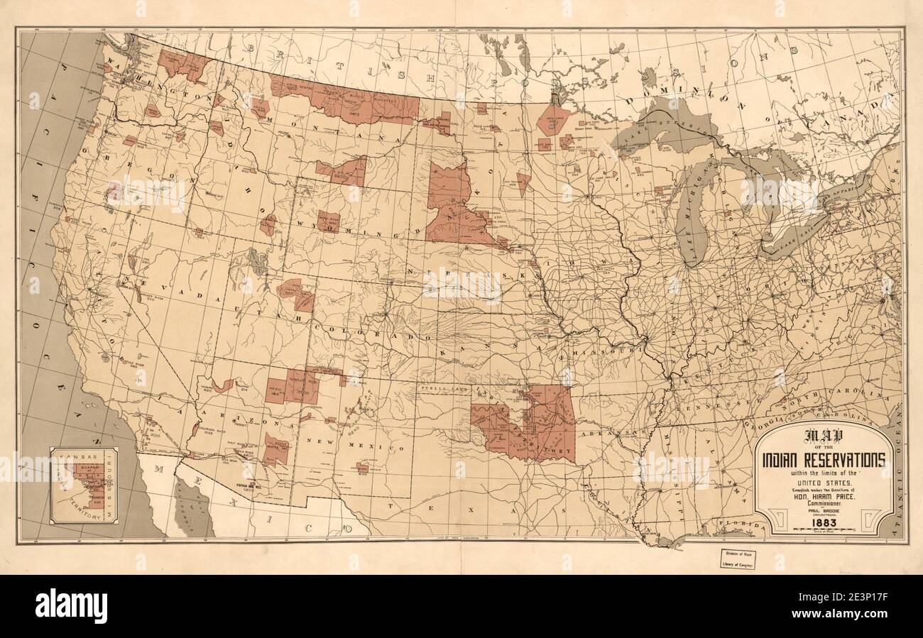 Map showing Indian reservations with the limits of the United States 
