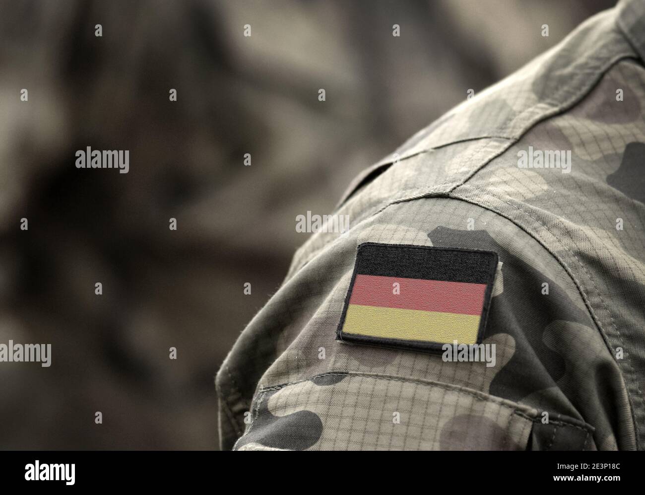 Flag of Germany on military uniform. Army, armed forces, soldiers. Collage. Stock Photo