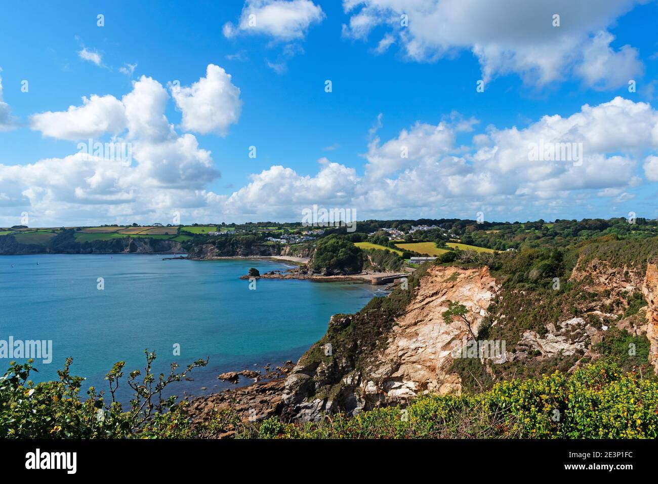 the view from the southwest coast path near charlestown on the south coast of cornwall england Stock Photo