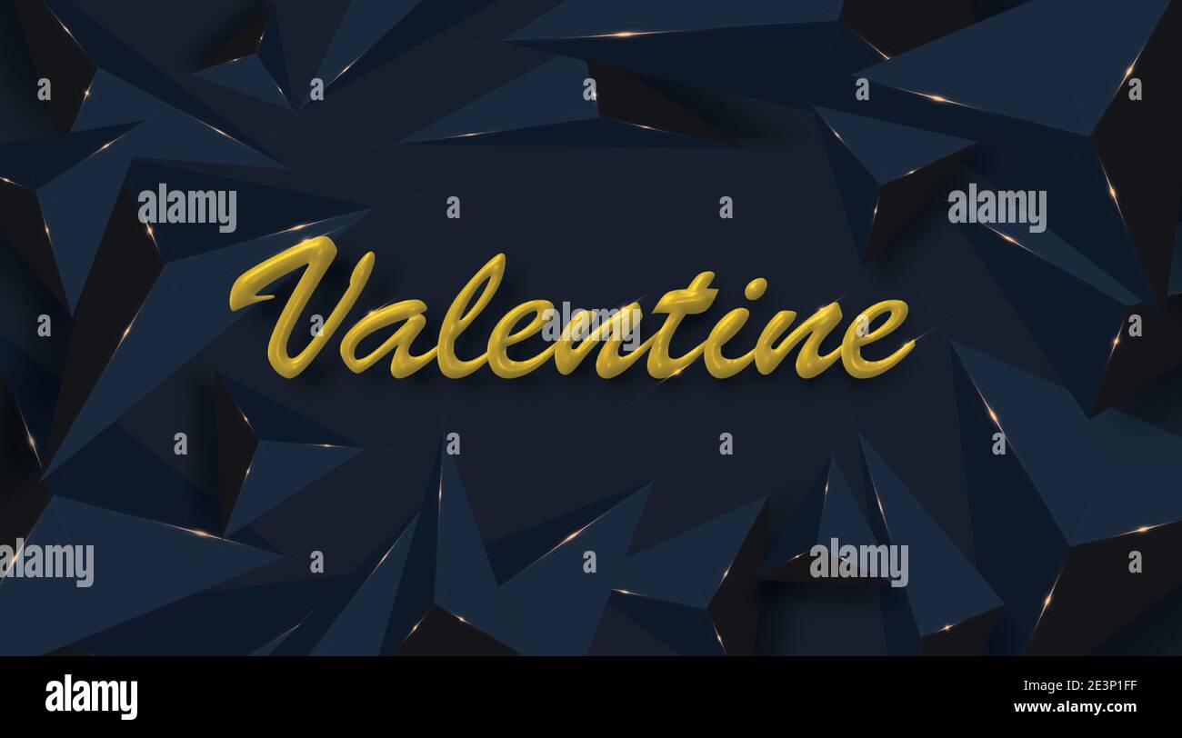 Valentine gold text on background. Realistic 3d triangle shape design. Vector illustration Stock Vector
