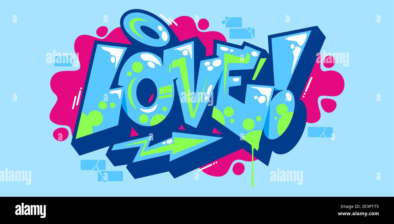 Abstract Word Love Graffiti Style Font Lettering. Vector Illustration Art For Happy Valentines Day Or Wedding Stock Vector