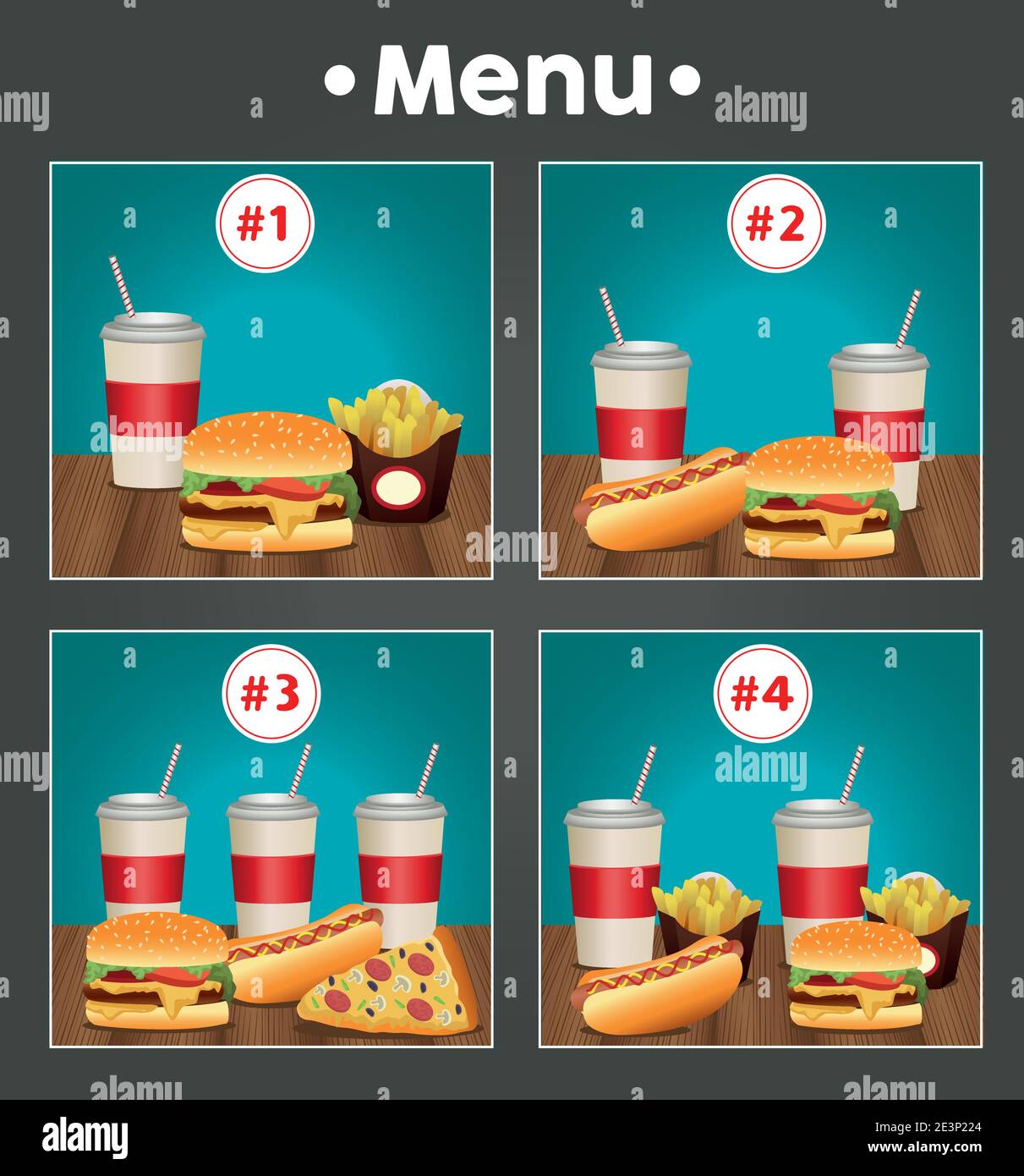 fast food menu template with combos meal numbers vector