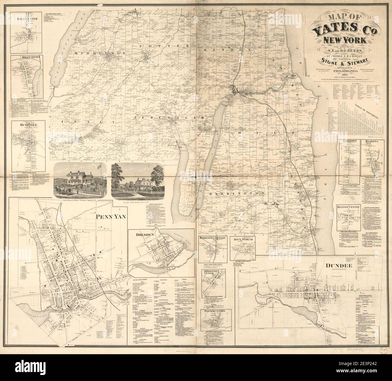 Map of Yates Co., New York from actual surveys Stock Photo Alamy
