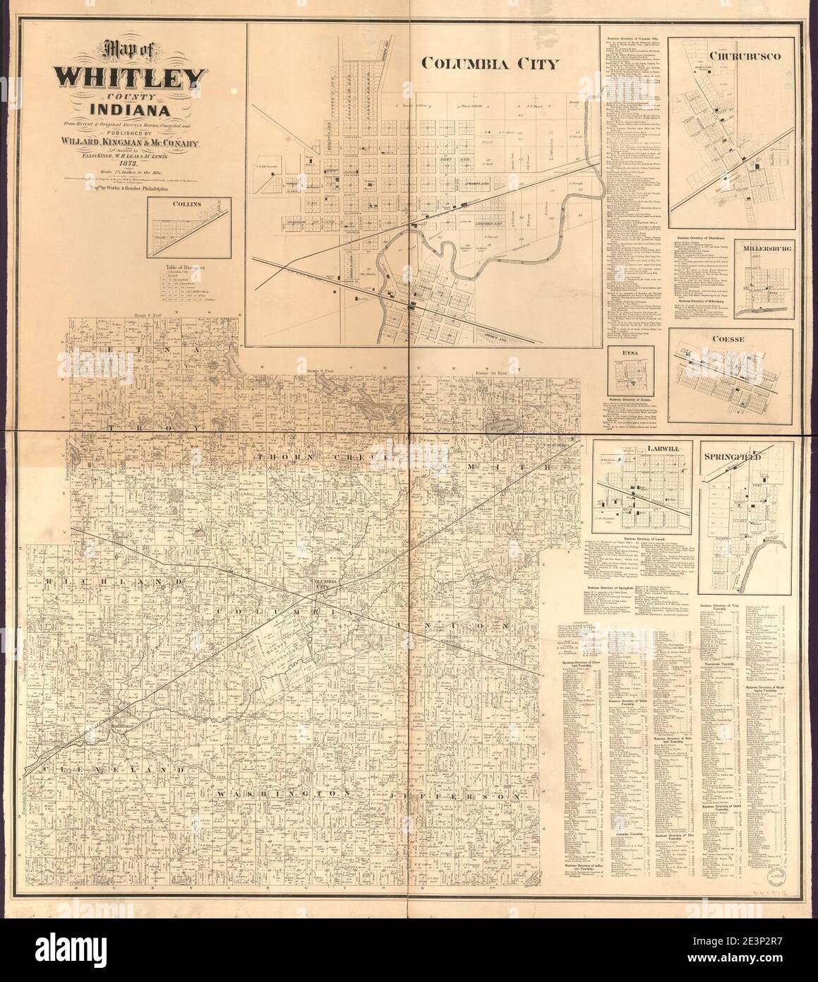 Map of Whitley County, Indiana Stock Photo Alamy