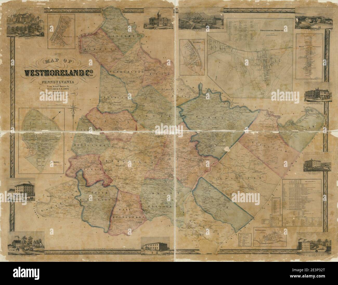 Map of Westmoreland Co., Pennsylvania from actual surveys Stock Photo