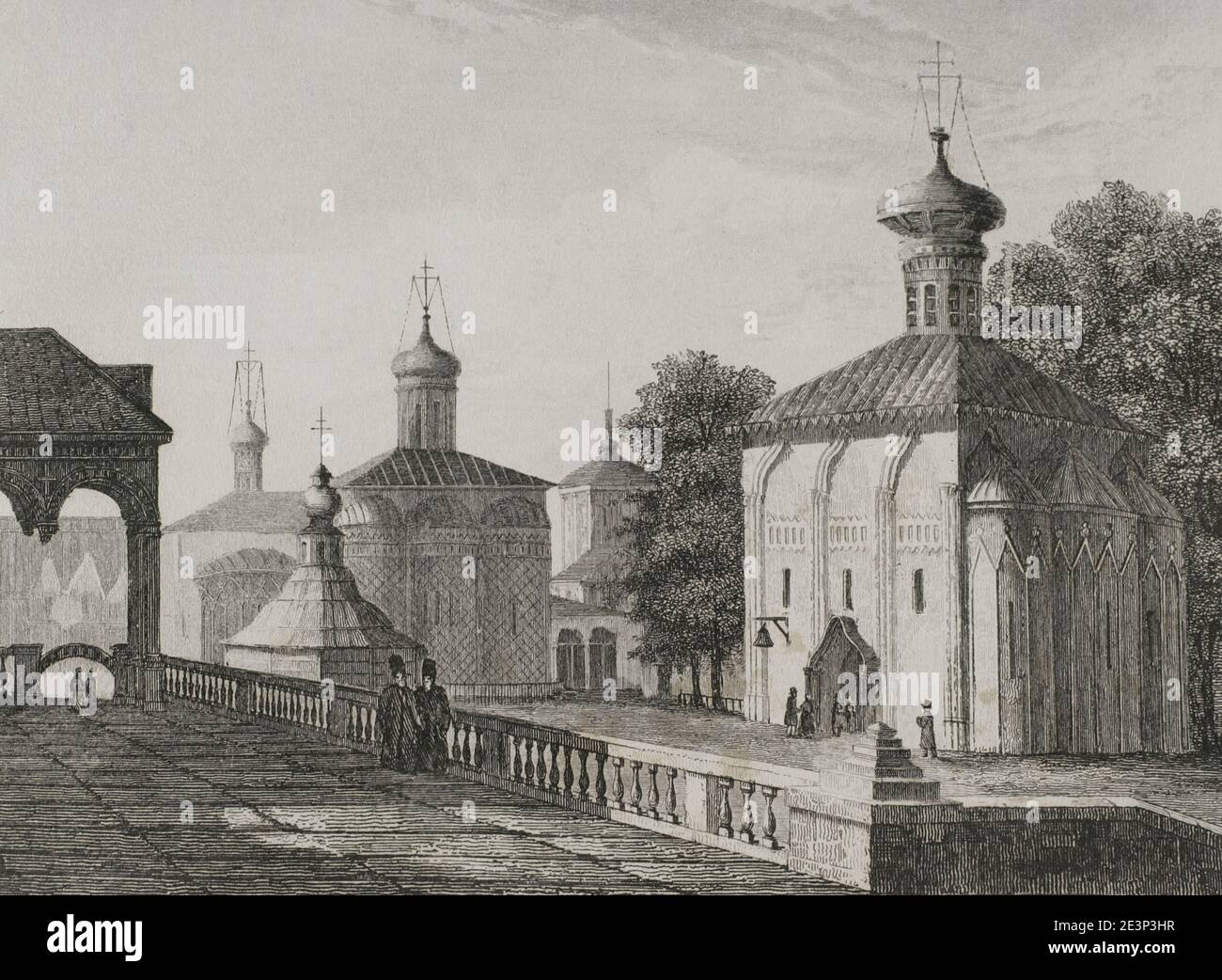 Russia. Trinity Monastery. Interior view. Russian Orthodox Church. Engraving by Lemaitre, Cadolle and Formstecher. History of Russia by Jean Marie Chopin (1796-1870). Panorama Universal, Spanish edition, 1839. Stock Photo