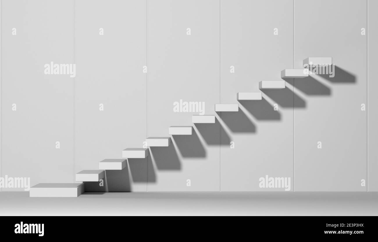 Ascending stairs abstract white 3d image Stock Photo