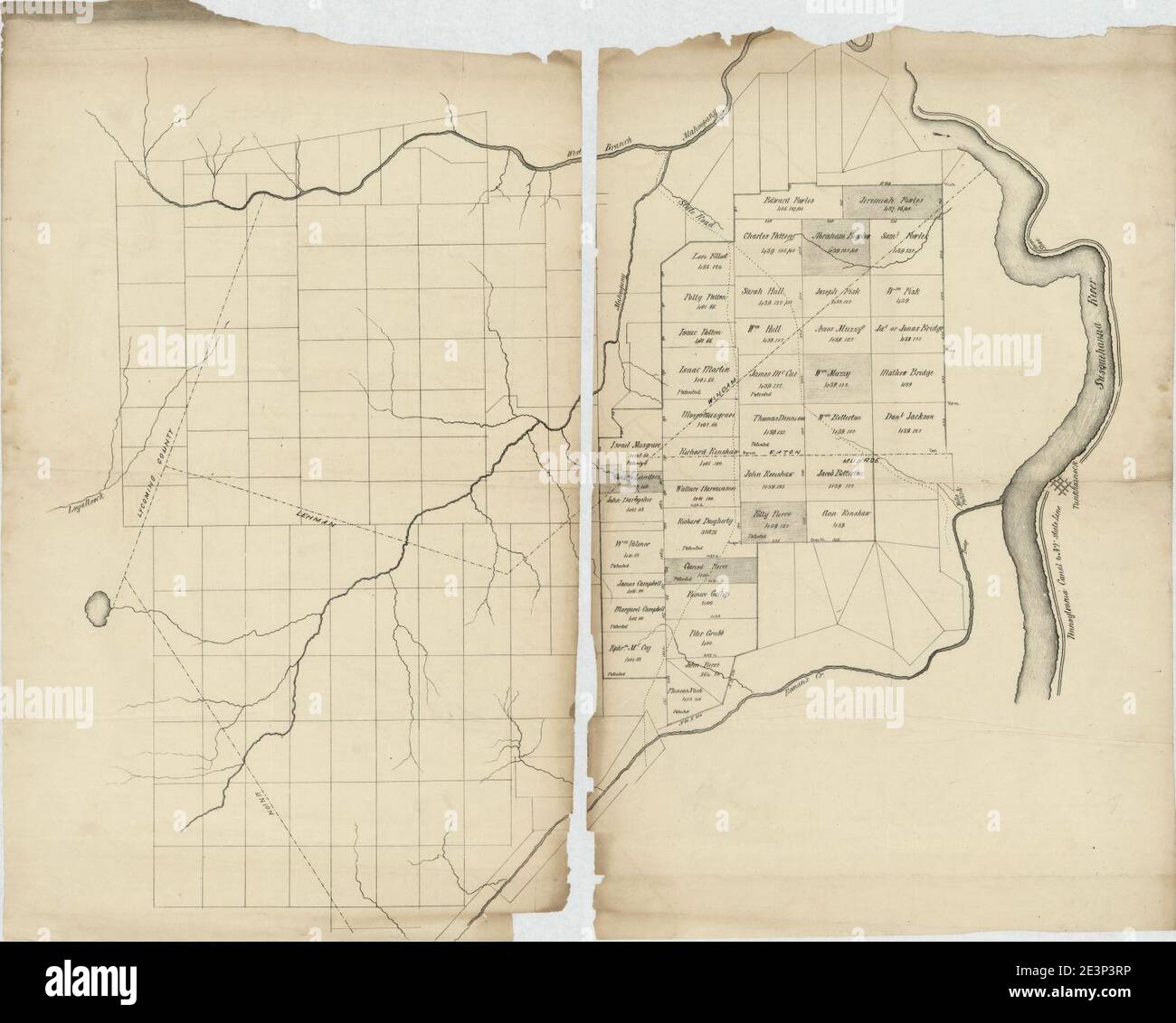 Map of warrantydeed land tracts in the western part of Wyoming County