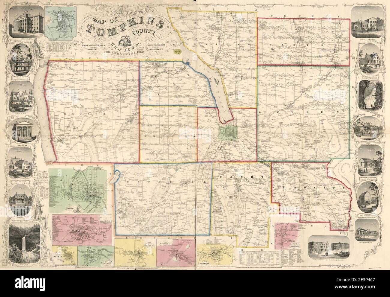 Map of Tompkins County, New York from actual surveys Stock Photo Alamy