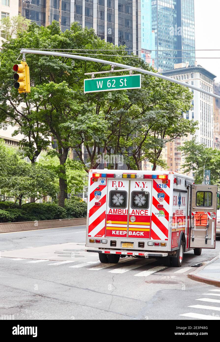 New York, USA - July 01, 2018: FDNY ambulance in a street of Manhattan. Stock Photo