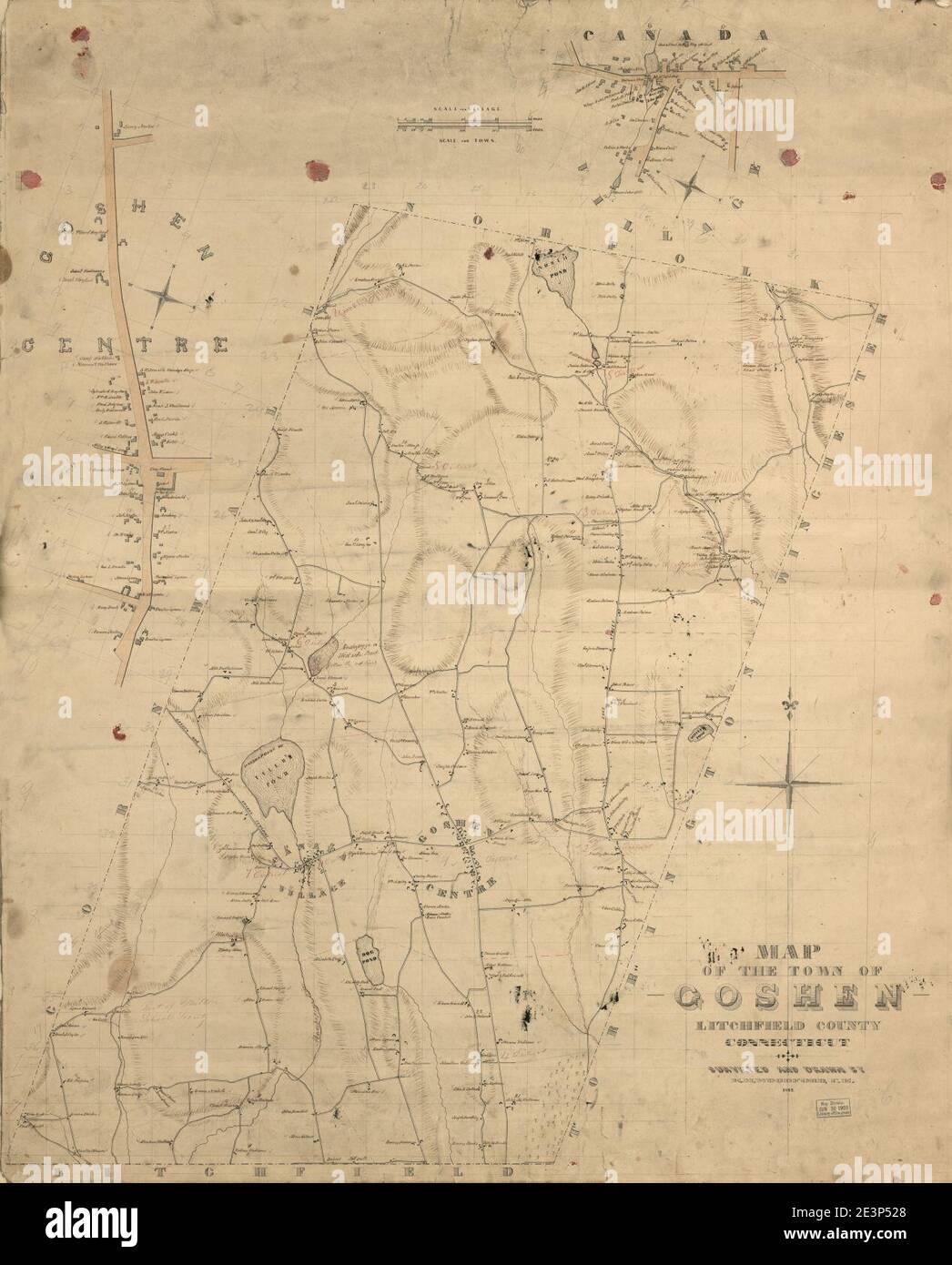 Map of the town of Goshen, Litchfield County, Connecticut Stock Photo