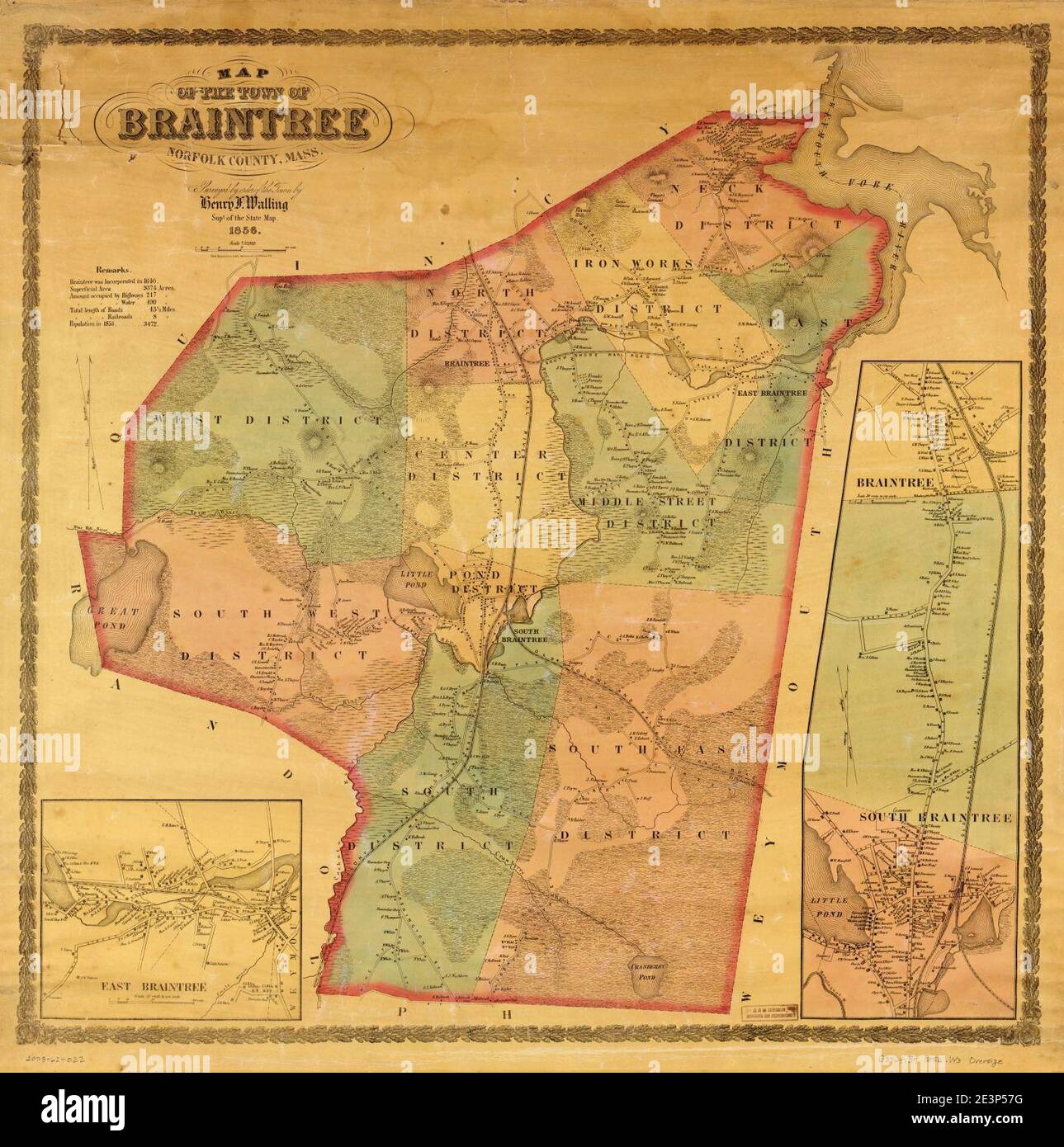 Map of the town of Braintree, Norfolk County, Mass Stock Photo - Alamy