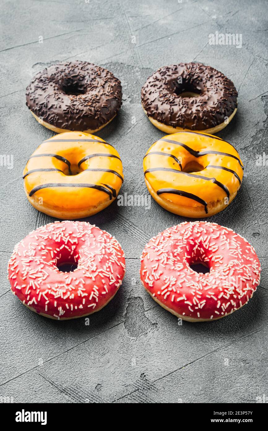 Glazed donuts set, on gray background Stock Photo