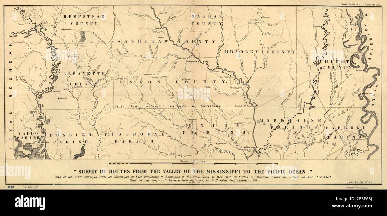 Map of the route surveyed from the Mississippi at Lake Providence in
