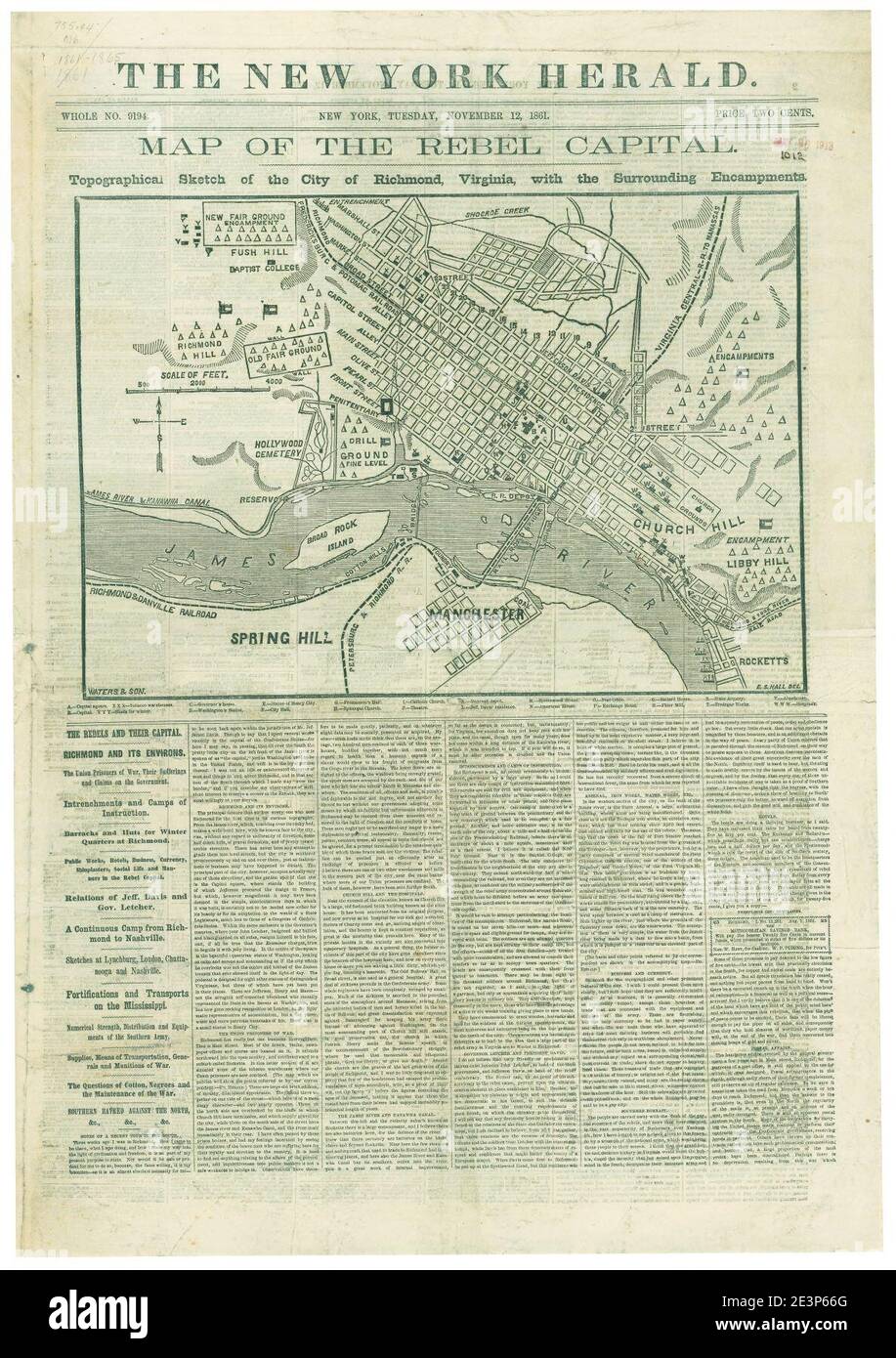 Map of the rebel capital - topographical sketch of the city of Richmond, Virginia with the surrounding encampments Stock Photo