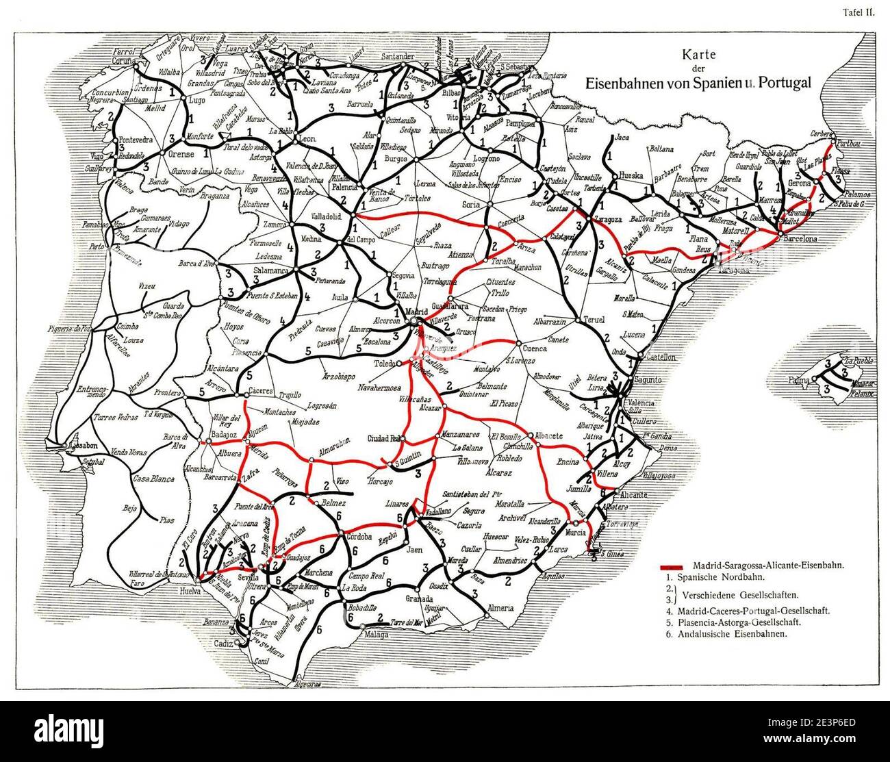 Map of the portuguese and spanish railways. Stock Photo