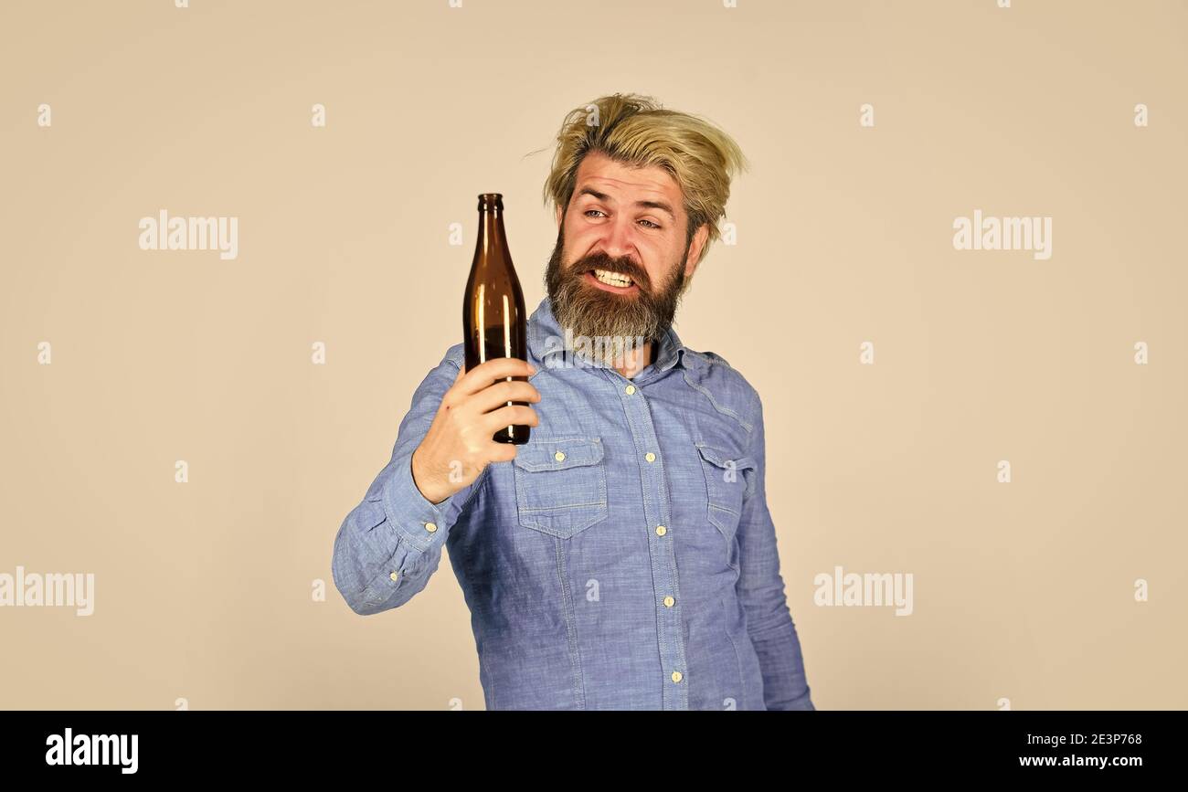 Man with tousled hair looks unhealthy. Hangover syndrome. Drunk man.  Alcoholic guy. Alcoholism problem. Refreshing alcoholic drink. Alcohol  addict. Having alcohol addiction and bad habits. Having fun Stock Photo -  Alamy