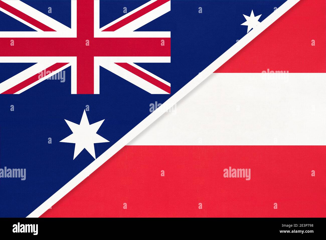 Australia and Austria, national flags from textile. Relationship, partnership and match between