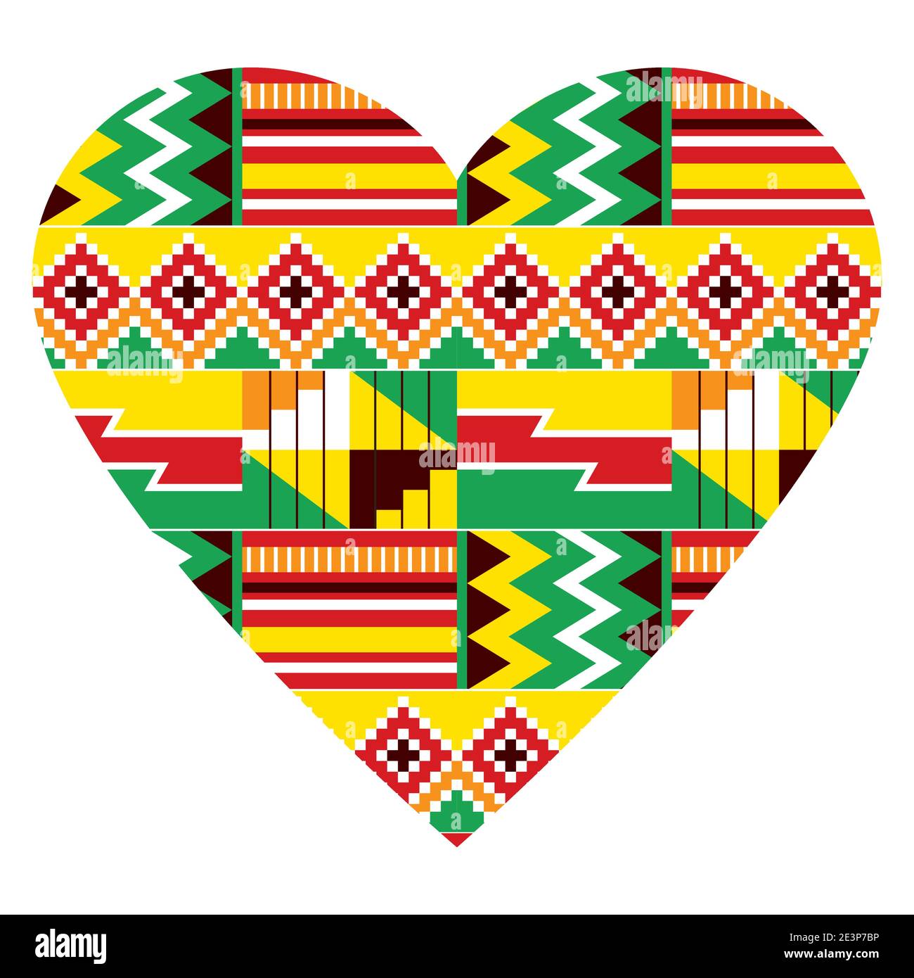 African heart vector design - tribal Kente nwentoma style pattern inspired by Ghana traditional textiles and fabric prints Stock Vector