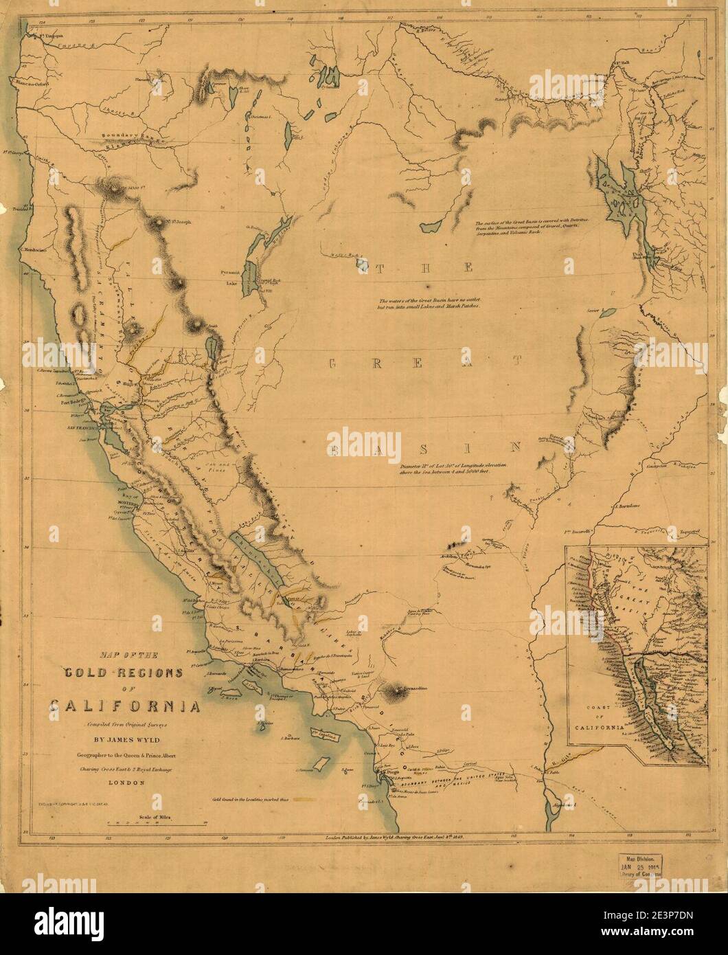 Map of the gold regions of California Stock Photo - Alamy