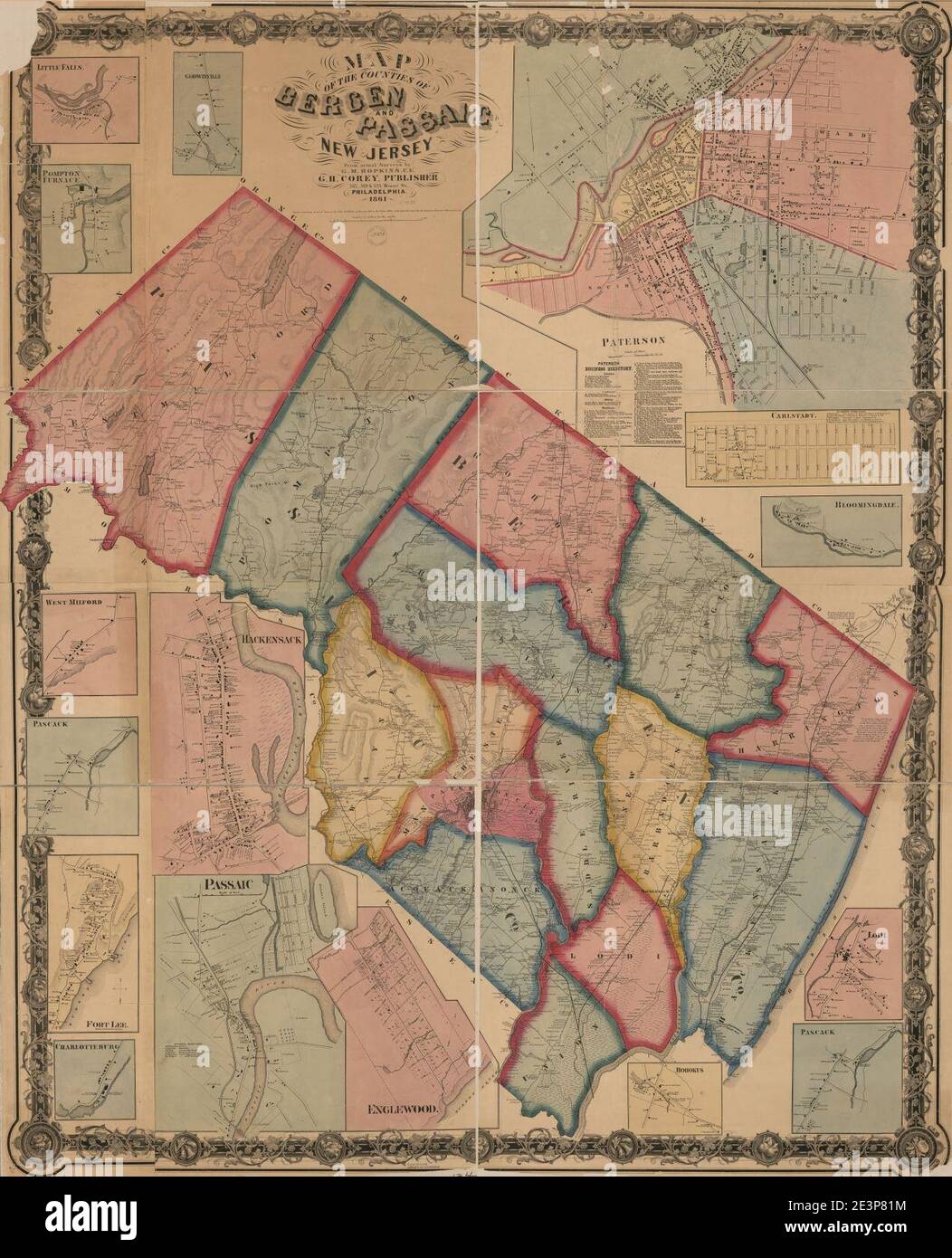 Map of the counties of Bergen and Passaic, New Jersey - from actual ...