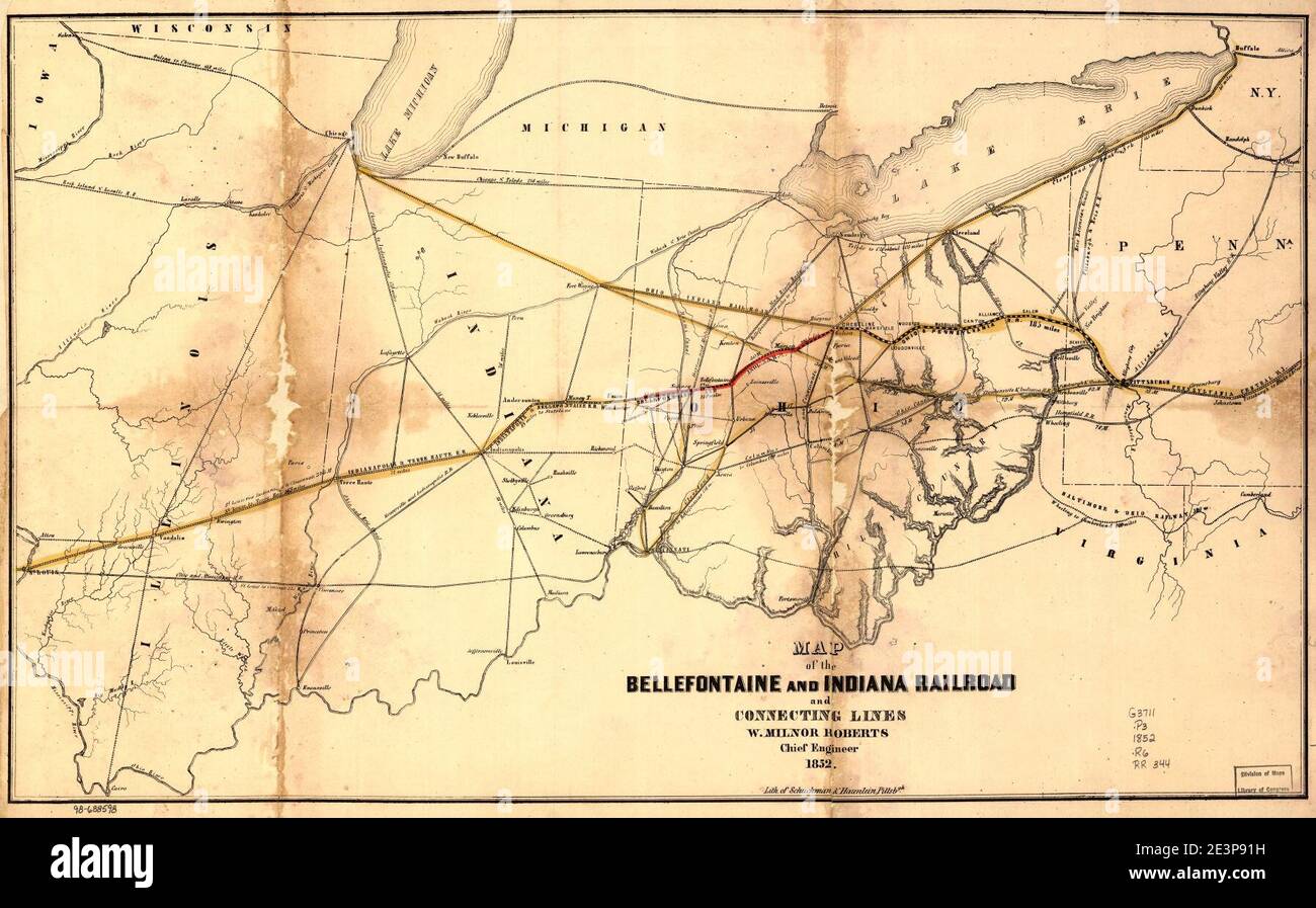 Map of the Bellefontaine and Indiana Railroad and connecting lines