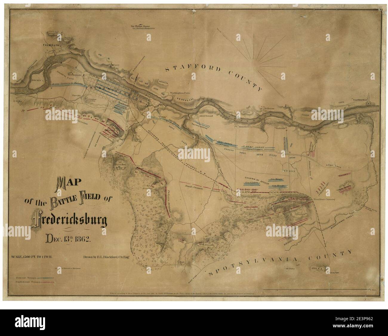 Map of the battle field of Fredericksburg, Dec. 13, 1862 Stock Photo